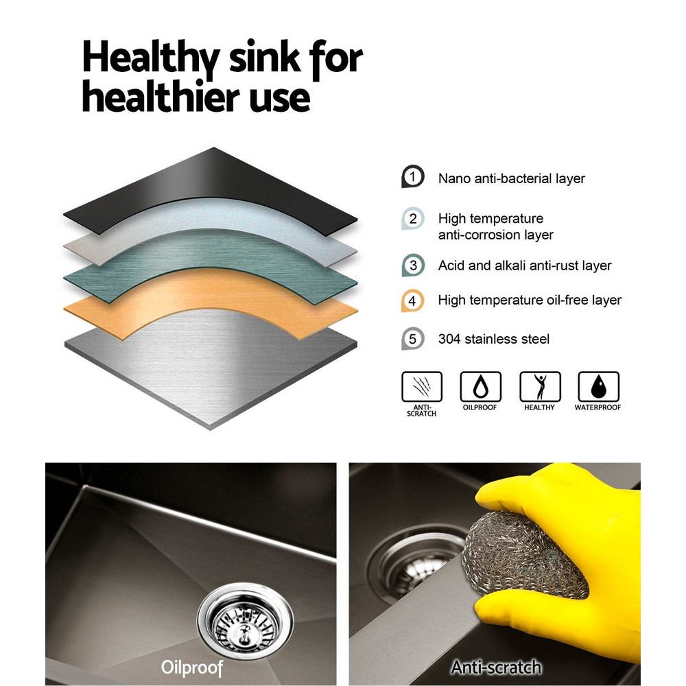 Kitchen Sink 75X45CM Stainless Steel Basin Single Bowl Black - Furniture > Dining > Kitchen Sinks - Rivercity House & Home Co. (ABN 18 642 972 209) - Affordable Modern Furniture Australia