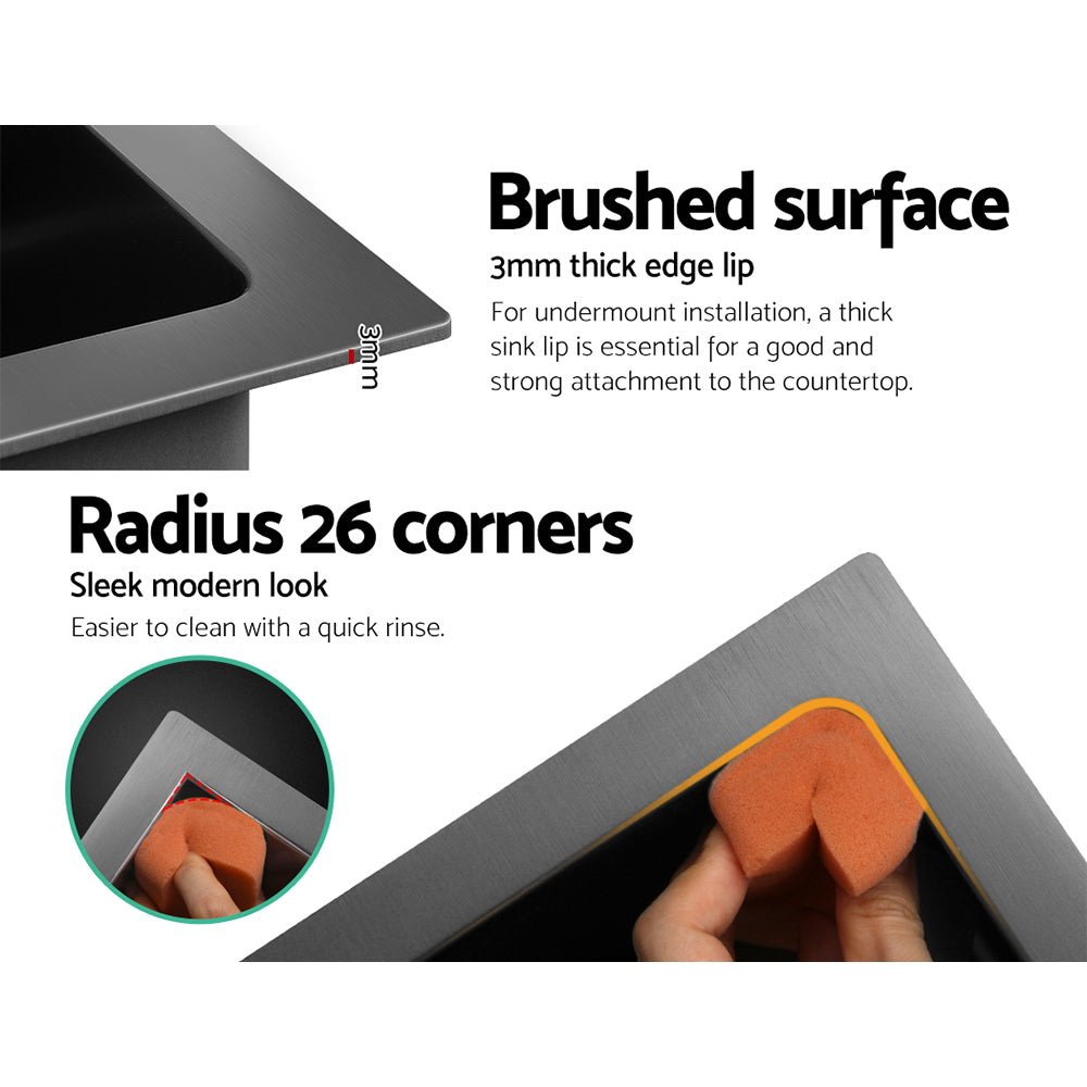 Kitchen Sink 75X45CM Stainless Steel Basin Single Bowl Drain Part Black - Furniture > Dining > Kitchen Sinks - Rivercity House & Home Co. (ABN 18 642 972 209) - Affordable Modern Furniture Australia