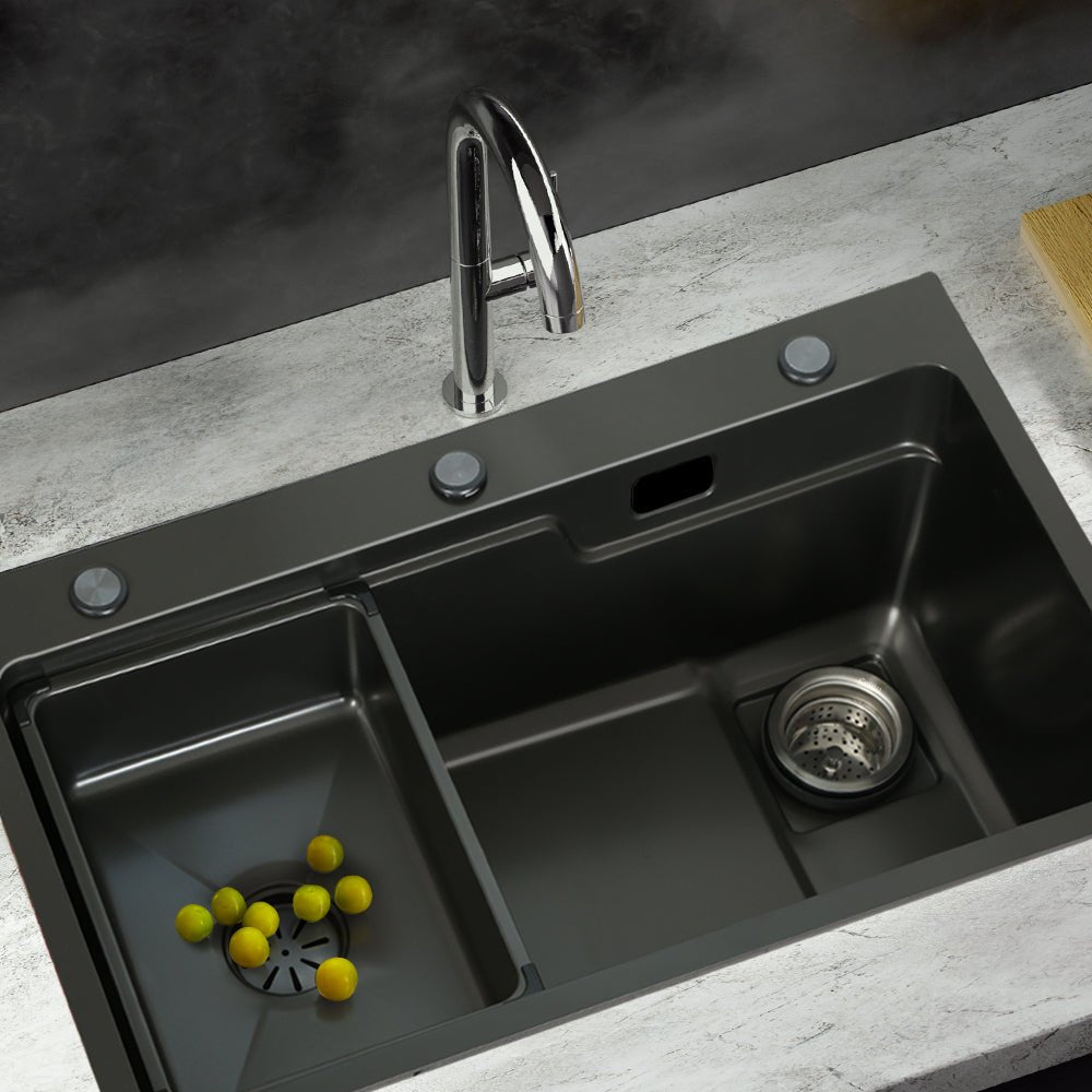 Kitchen Sink 75X45CM Stainless Steel Basin Single Bowl Drain Part Black - Furniture > Dining > Kitchen Sinks - Rivercity House & Home Co. (ABN 18 642 972 209) - Affordable Modern Furniture Australia