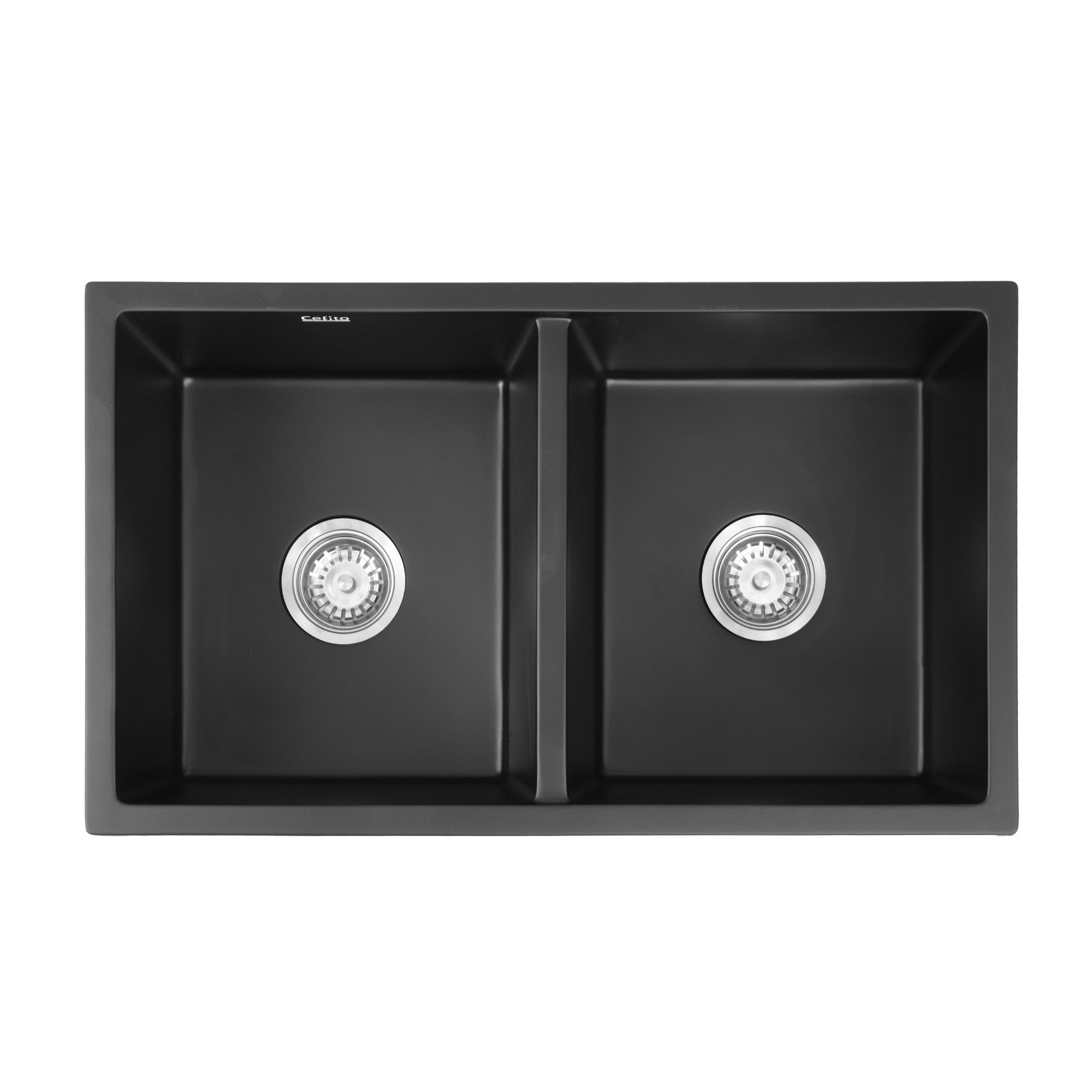 Kitchen Sink 77x45cm Granite Stone Sink Double Bowl Black - Furniture > Bathroom > Sinks - Rivercity House & Home Co. (ABN 18 642 972 209) - Affordable Modern Furniture Australia