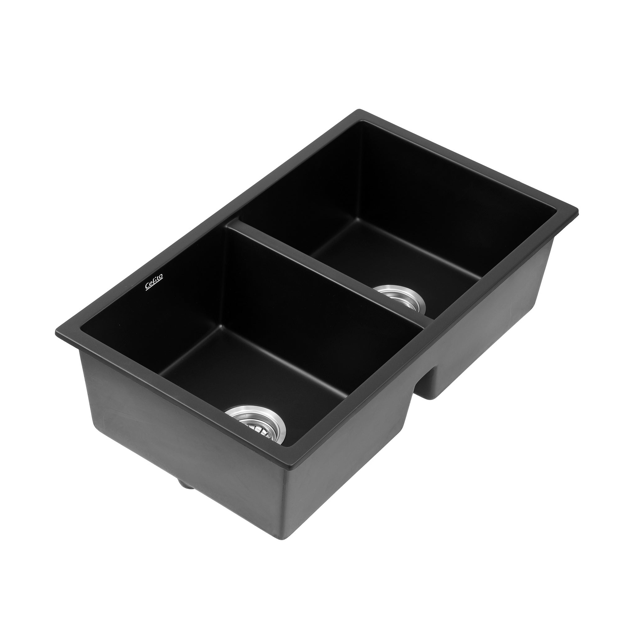 Kitchen Sink 77x45cm Granite Stone Sink Double Bowl Black - Furniture > Bathroom > Sinks - Rivercity House & Home Co. (ABN 18 642 972 209) - Affordable Modern Furniture Australia