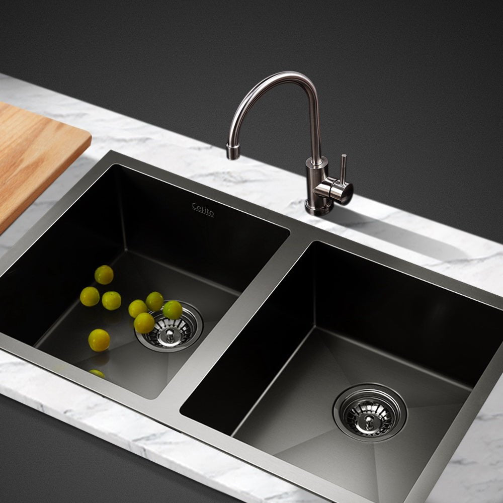 Kitchen Sink 77X45CM Stainless Steel Basin Double Bowl Black - Furniture > Bathroom > Sinks - Rivercity House & Home Co. (ABN 18 642 972 209) - Affordable Modern Furniture Australia