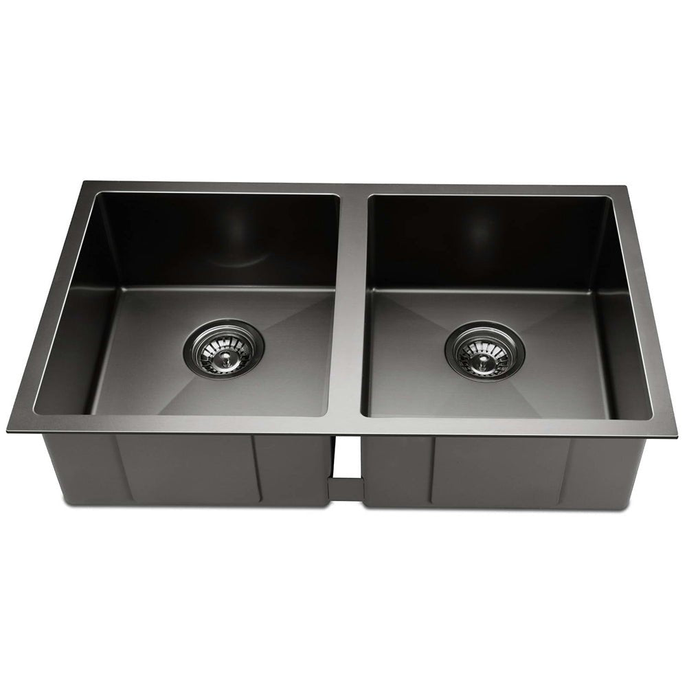 Kitchen Sink 77X45CM Stainless Steel Basin Double Bowl Black - Furniture > Bathroom > Sinks - Rivercity House & Home Co. (ABN 18 642 972 209) - Affordable Modern Furniture Australia