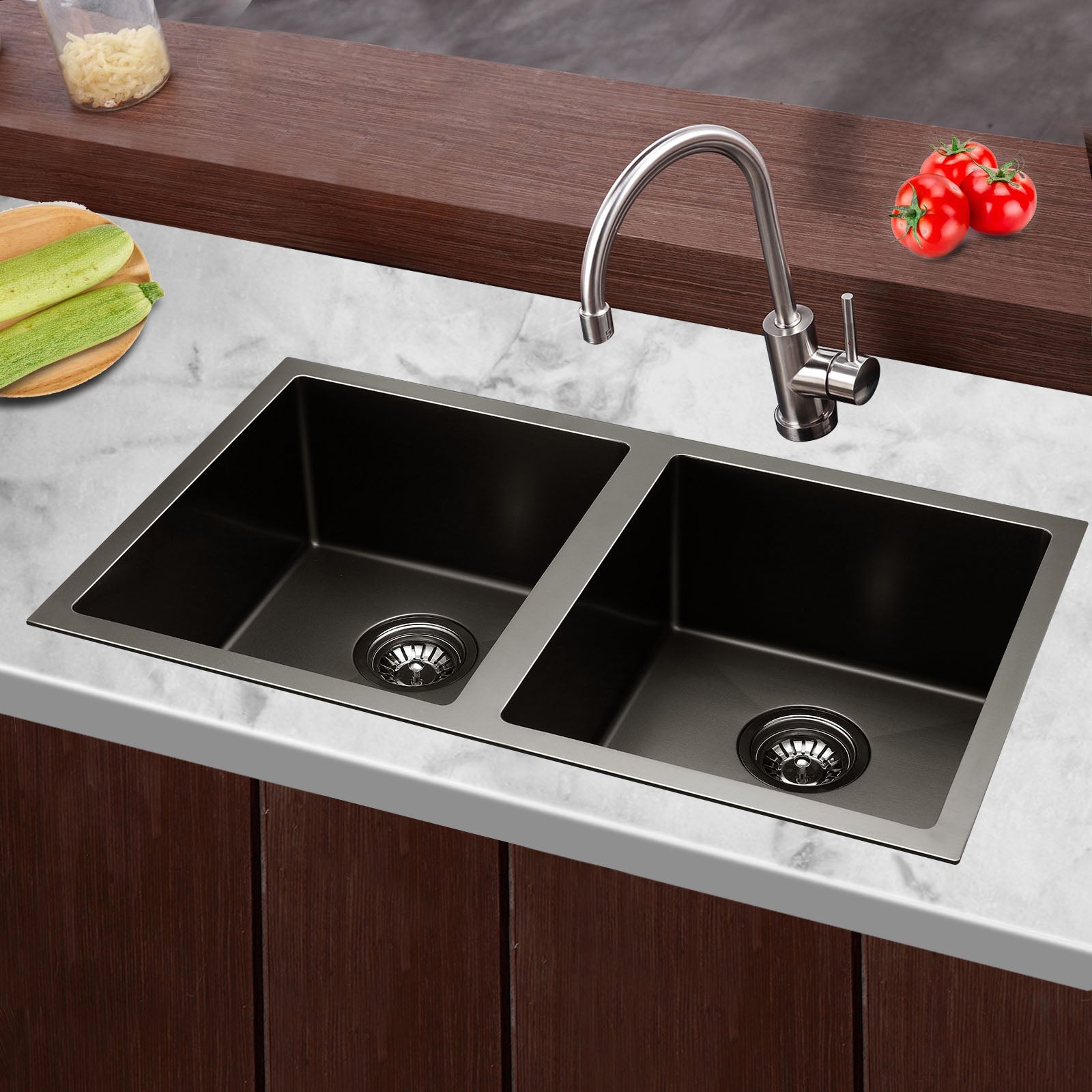 Kitchen Sink 77X45CM Stainless Steel Basin Double Bowl Black - Furniture > Bathroom > Sinks - Rivercity House & Home Co. (ABN 18 642 972 209) - Affordable Modern Furniture Australia