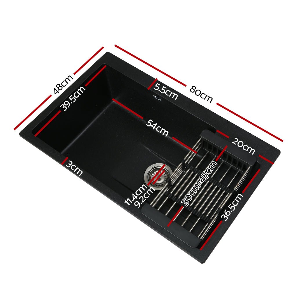 Kitchen Sink 80X48CM Granite Stone Kitchen Sinks in Black - Furniture > Bathroom > Sinks - Rivercity House & Home Co. (ABN 18 642 972 209) - Affordable Modern Furniture Australia