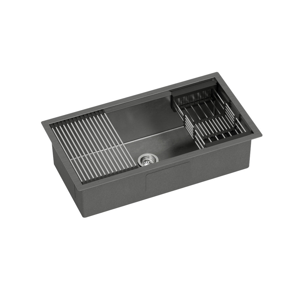 Kitchen Sink 81X45CM Stainless Steel Single Bowl Drain Rack Basket Black - Home & Garden > DIY > Kitchen & Bathroom DIY - Rivercity House & Home Co. (ABN 18 642 972 209) - Affordable Modern Furniture Australia