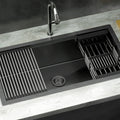 81x45cm Handmade Stainless Steel Single Bowl Kitchen Sink with Drain Rack Basket - Black