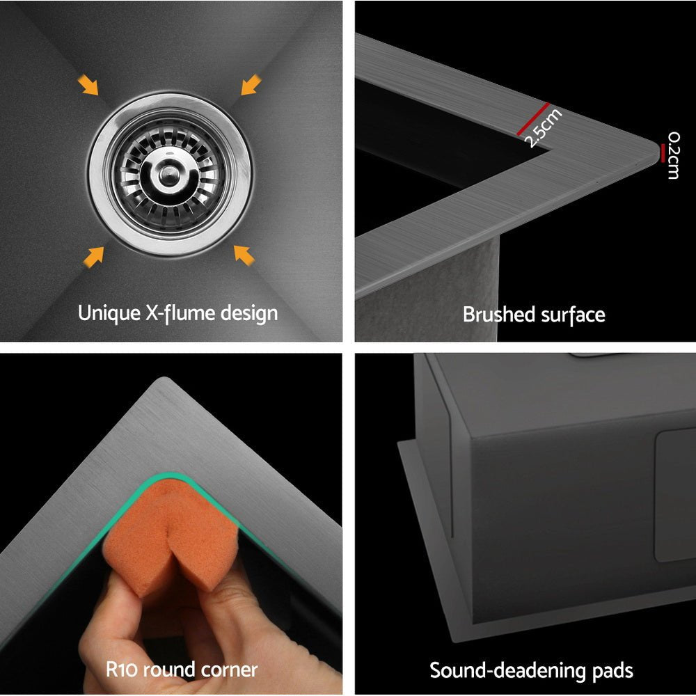 Kitchen Sink 81X45CM Stainless Steel Single Bowl Drain Rack Basket Black - Home & Garden > DIY > Kitchen & Bathroom DIY - Rivercity House & Home Co. (ABN 18 642 972 209) - Affordable Modern Furniture Australia