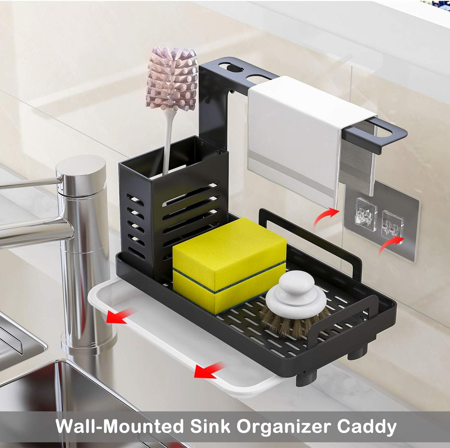 Kitchen Sink Caddy Organizer with Sponge, Soap & Brush Storage and Rag Rack, Drain Tray & Utensil Holder - Home & Garden > Kitchenware > Dish Racks - Rivercity House & Home Co. (ABN 18 642 972 209) - Affordable Modern Furniture Australia