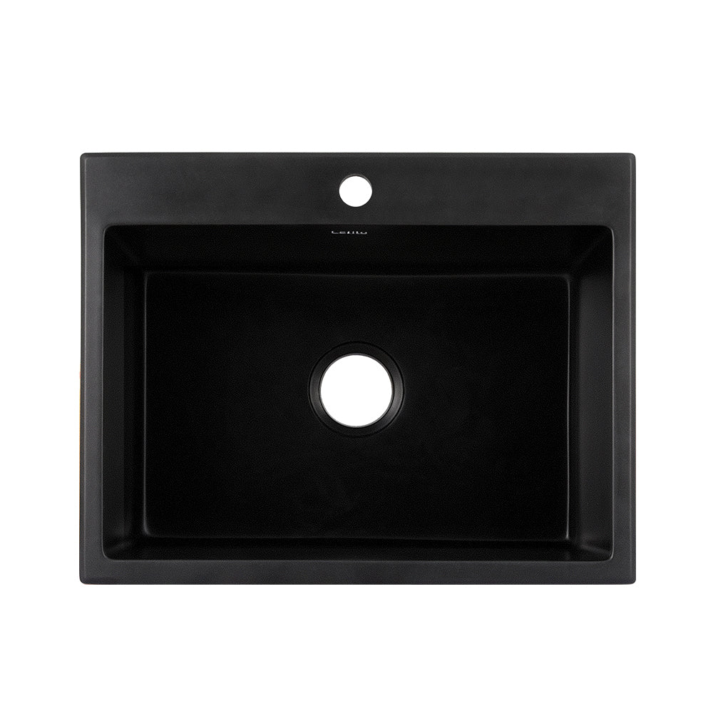 Kitchen Sink Granite Stone Sinks Basin Single Bowl Black 600mmx470mm - Furniture > Bathroom > Sinks - Rivercity House & Home Co. (ABN 18 642 972 209) - Affordable Modern Furniture Australia