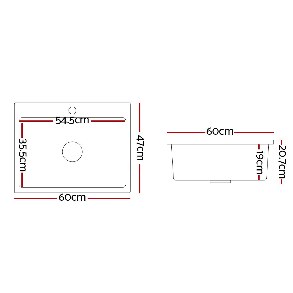 Kitchen Sink Granite Stone Sinks Basin Single Bowl Black 600mmx470mm - Furniture > Bathroom > Sinks - Rivercity House & Home Co. (ABN 18 642 972 209) - Affordable Modern Furniture Australia
