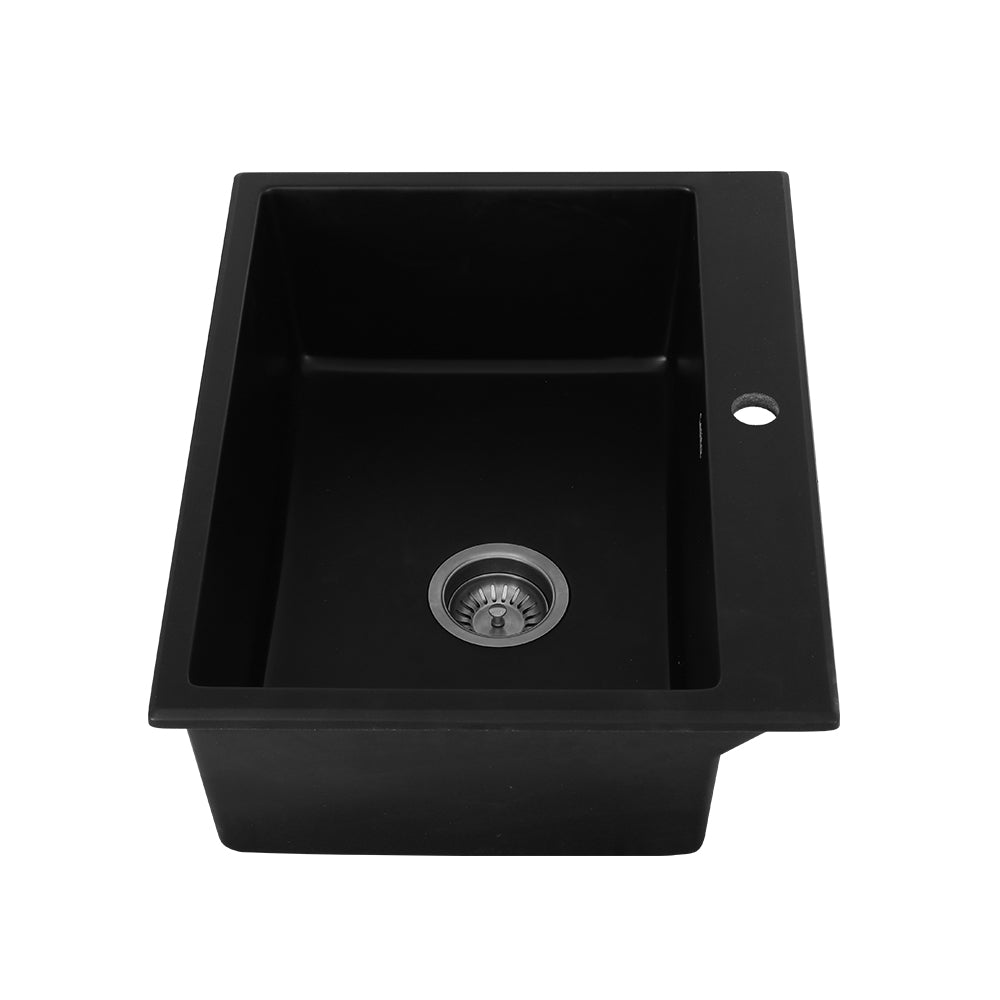 Kitchen Sink Granite Stone Sinks Basin Single Bowl Black 600mmx470mm - Furniture > Bathroom > Sinks - Rivercity House & Home Co. (ABN 18 642 972 209) - Affordable Modern Furniture Australia
