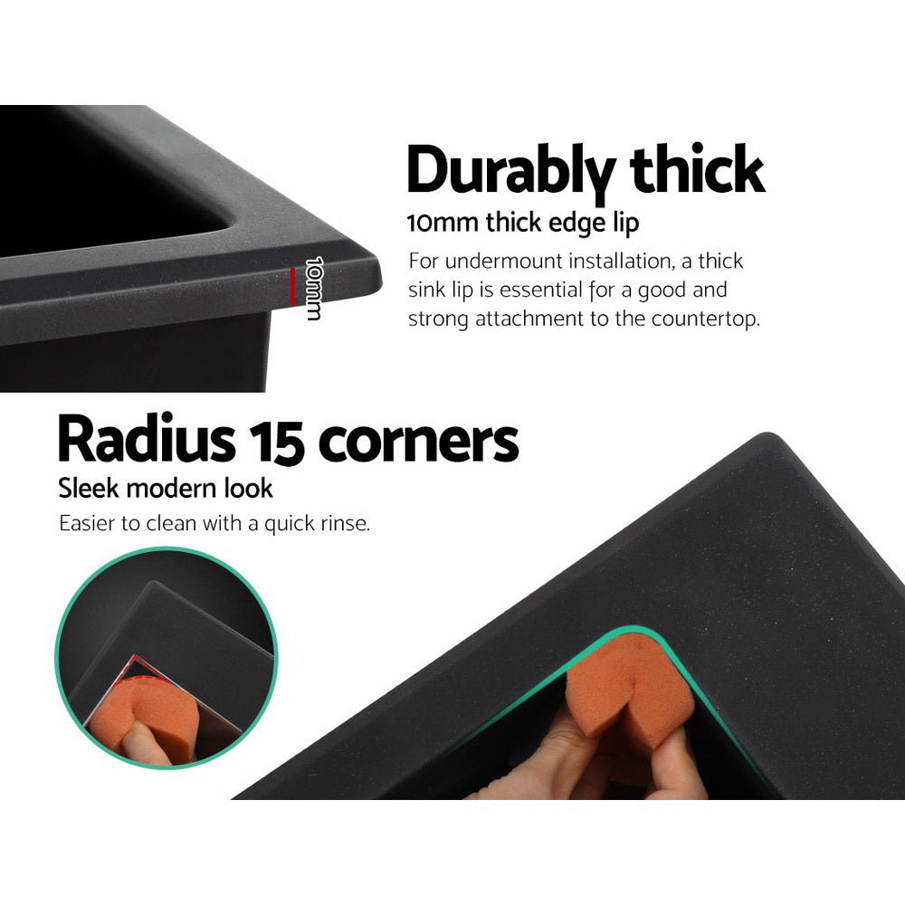 Kitchen Sink Stone Sink Granite Laundry Basin Double Bowl 116x49cm Black - Furniture > Bathroom > Sinks - Rivercity House & Home Co. (ABN 18 642 972 209) - Affordable Modern Furniture Australia