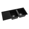 Double Bowl Granite Stone Kitchen Laundry Sink 116x49cm - Black