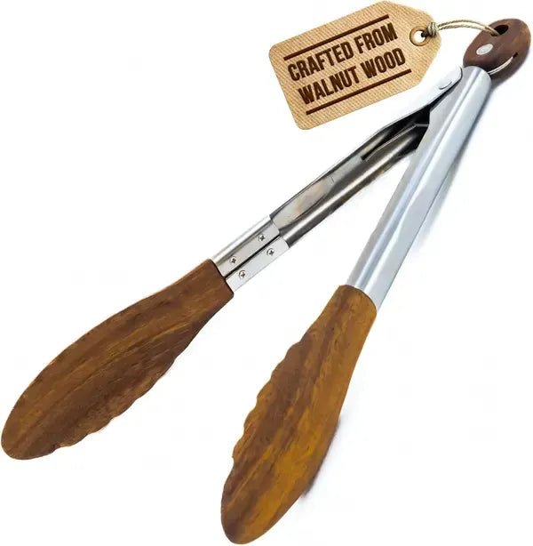 Kitchen Tongs 30 cm with Walnut Wood Tips and Stainless Steel Handles for Cooking, BBQ and Salad Serving - Home & Garden > Kitchenware > Kitchen Utensils - Rivercity House & Home Co. (ABN 18 642 972 209) - Affordable Modern Furniture Australia