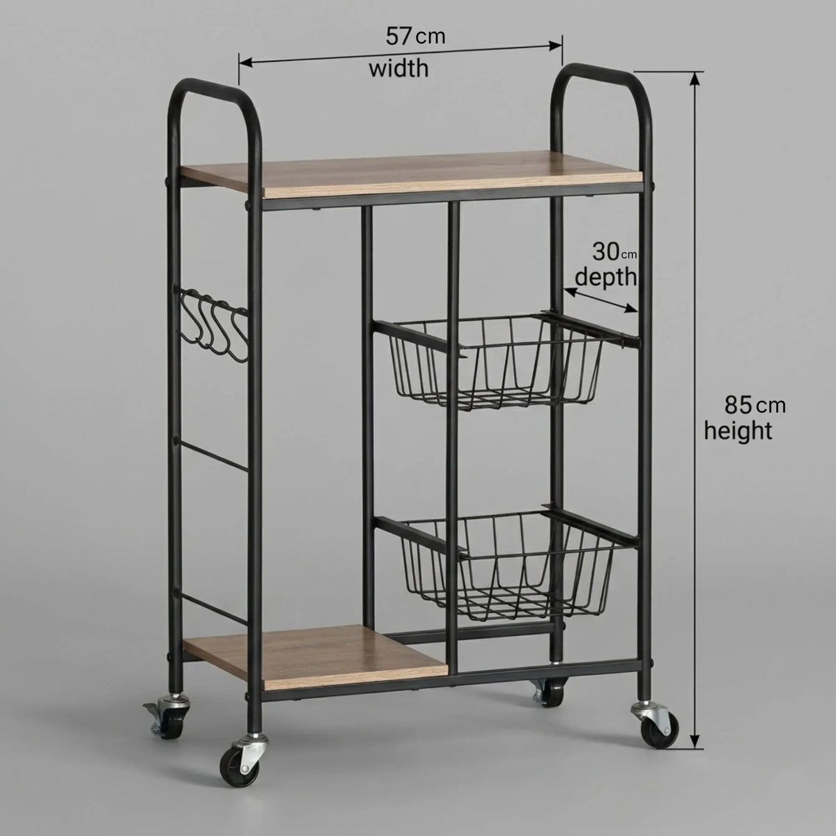 Kitchen Trolley Cart with Wire Baskets Rustic Steel Rolling Cart - Brown - Furniture > Dining > Kitchen & Dining Trolleys - Rivercity House & Home Co. (ABN 18 642 972 209) - Affordable Modern Furniture Australia
