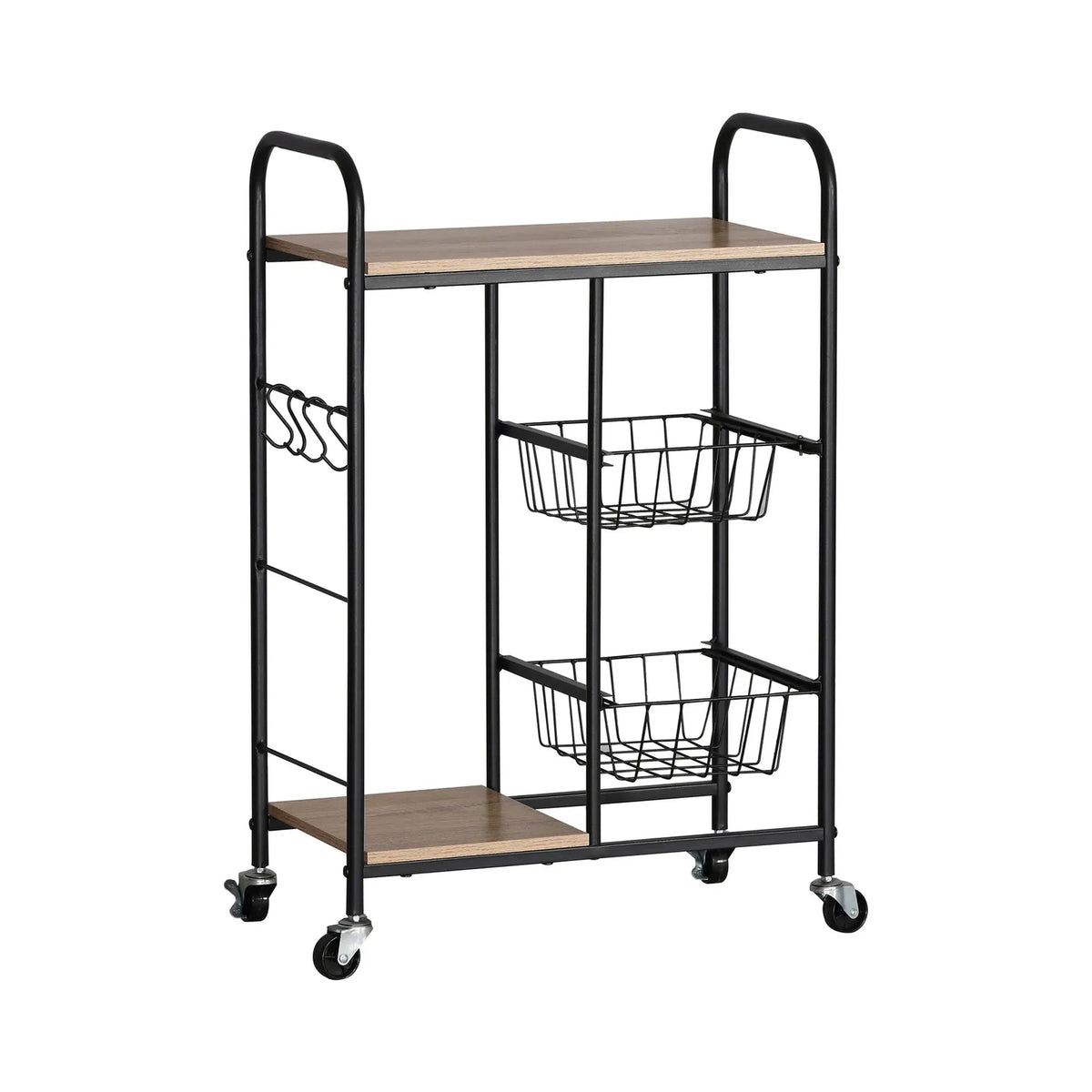 Kitchen Trolley Cart with Wire Baskets Rustic Steel Rolling Cart - Brown - Furniture > Dining > Kitchen & Dining Trolleys - Rivercity House & Home Co. (ABN 18 642 972 209) - Affordable Modern Furniture Australia