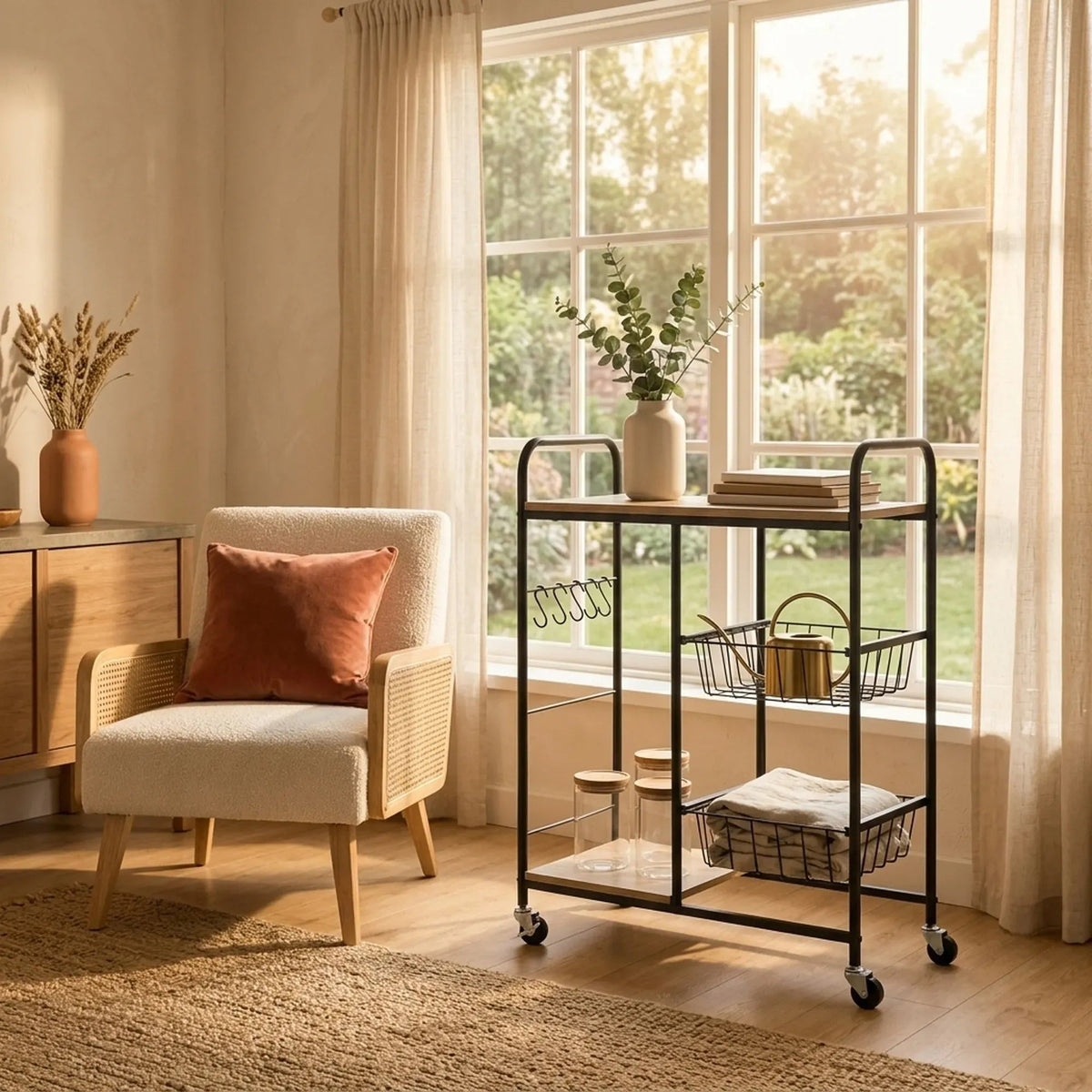 Kitchen Trolley Cart with Wire Baskets Rustic Steel Rolling Cart - Brown - Furniture > Dining > Kitchen & Dining Trolleys - Rivercity House & Home Co. (ABN 18 642 972 209) - Affordable Modern Furniture Australia