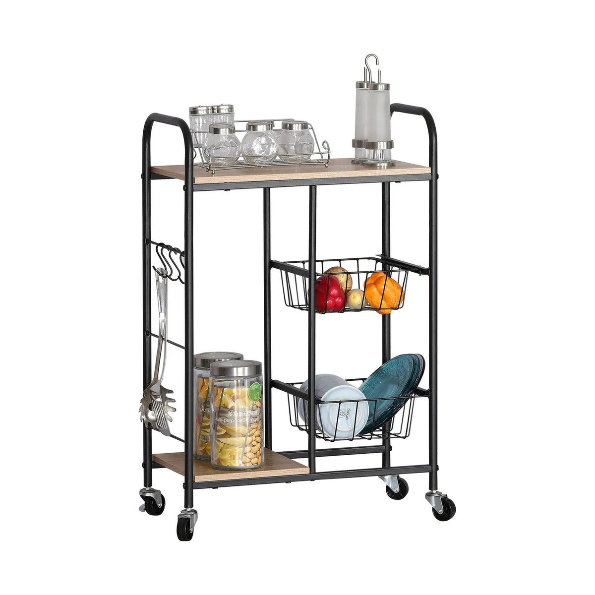 Kitchen Trolley Cart with Wire Baskets Rustic Steel Rolling Cart - Brown - Furniture > Dining > Kitchen & Dining Trolleys - Rivercity House & Home Co. (ABN 18 642 972 209) - Affordable Modern Furniture Australia