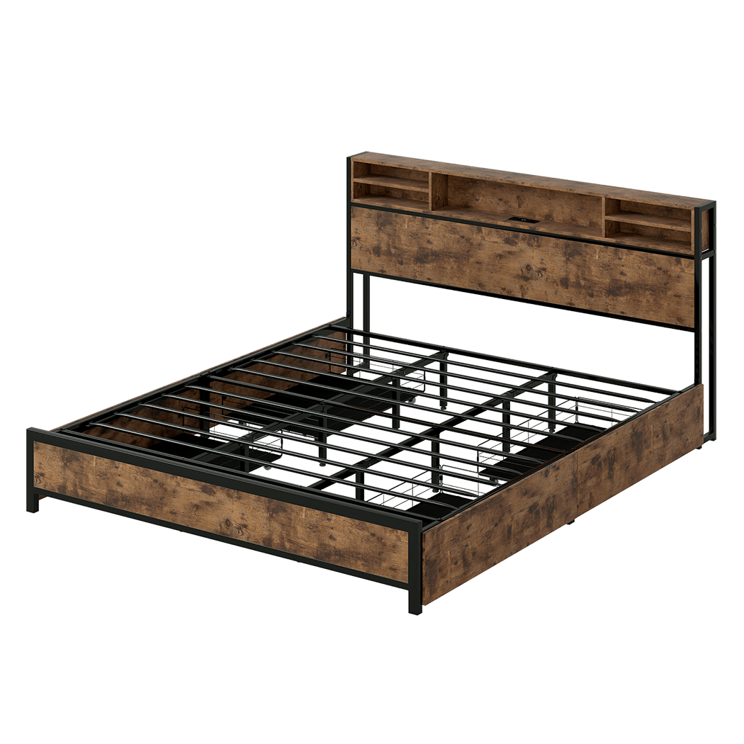 Knoxford King LED Storage Bed Frame – Brown - Rivercity House & Home Co. (ABN 18 642 972 209) - Affordable Modern Furniture Australia