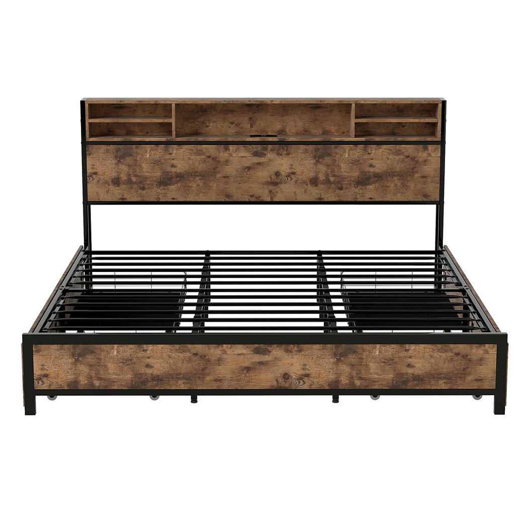 Knoxford King LED Storage Bed Frame – Brown - Rivercity House & Home Co. (ABN 18 642 972 209) - Affordable Modern Furniture Australia