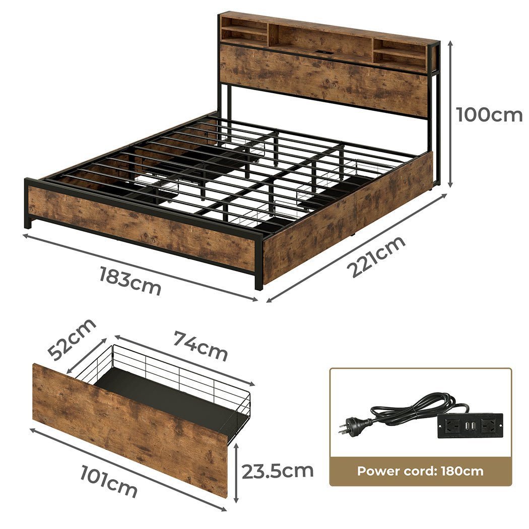 Knoxford King LED Storage Bed Frame – Brown - Rivercity House & Home Co. (ABN 18 642 972 209) - Affordable Modern Furniture Australia