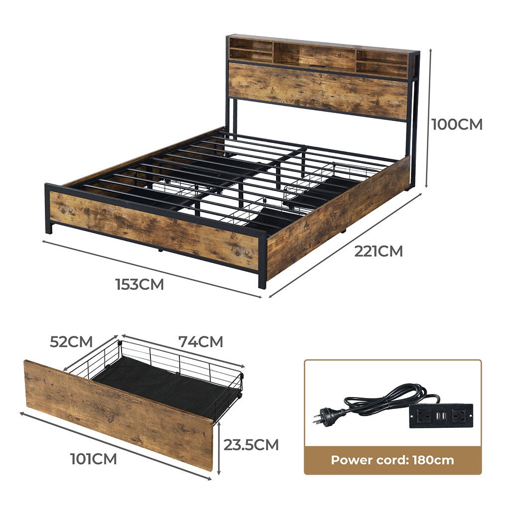 Knoxford Queen LED Storage Bed Frame – Brown - Rivercity House & Home Co. (ABN 18 642 972 209) - Affordable Modern Furniture Australia