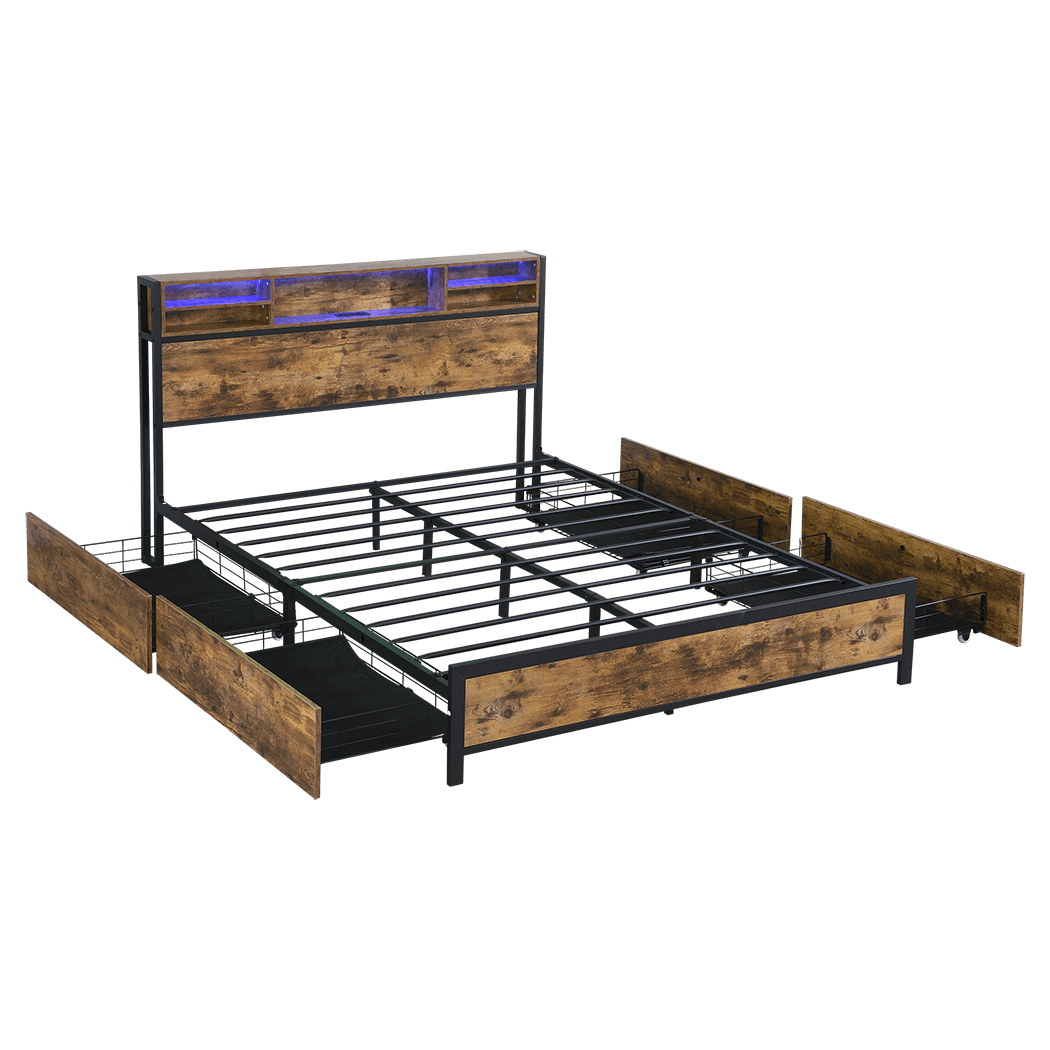 Knoxford Queen LED Storage Bed Frame – Brown - Rivercity House & Home Co. (ABN 18 642 972 209) - Affordable Modern Furniture Australia