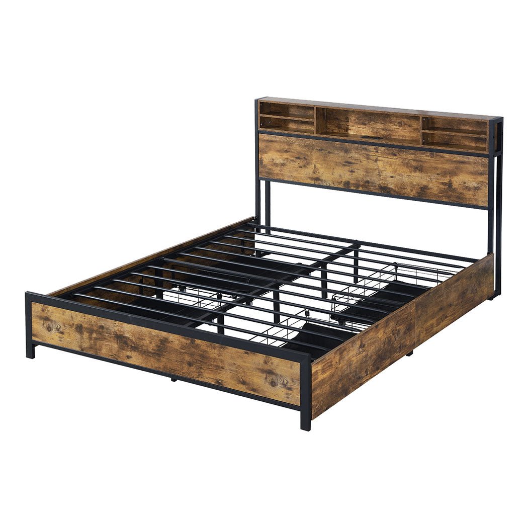 Knoxford Queen LED Storage Bed Frame – Brown - Rivercity House & Home Co. (ABN 18 642 972 209) - Affordable Modern Furniture Australia