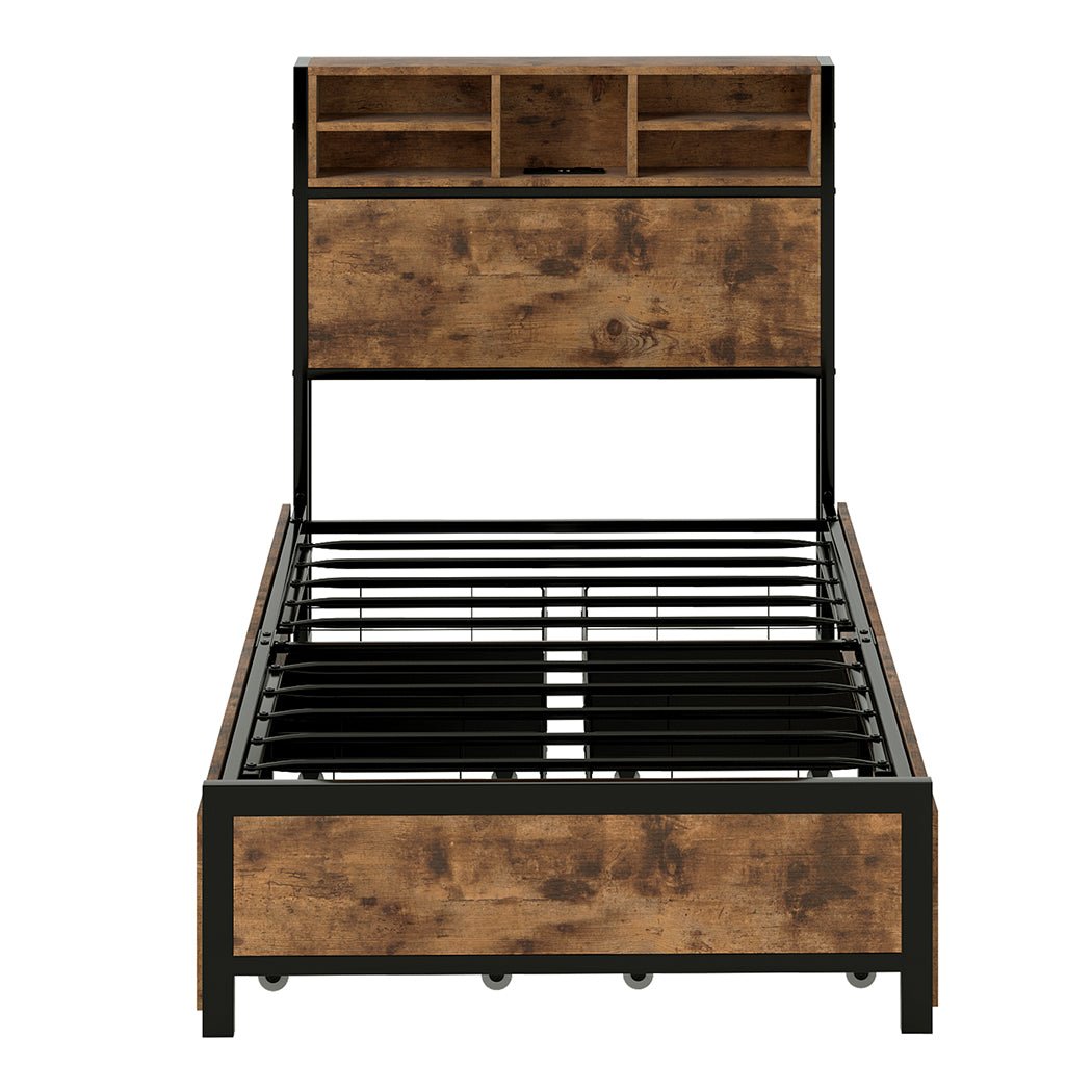Knoxford Single LED Storage Bed Frame – Brown - Rivercity House & Home Co. (ABN 18 642 972 209) - Affordable Modern Furniture Australia