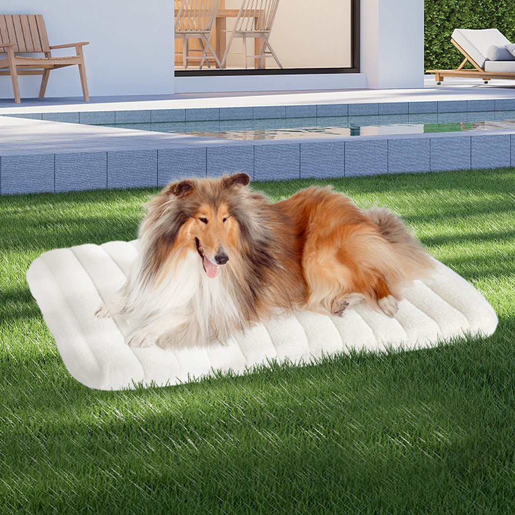 L Orthopedic Dog Bed with Sherpa Plush Removable Cover - White - Rivercity House & Home Co. (ABN 18 642 972 209) - Affordable Modern Furniture Australia