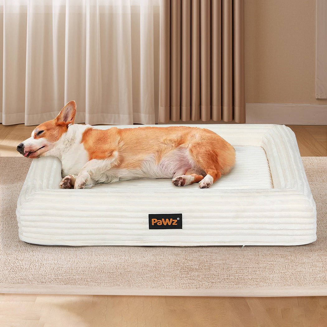 L Orthopedic Dog Bed with Waterproof Removable Corduroy Cover - Beige - Rivercity House & Home Co. (ABN 18 642 972 209) - Affordable Modern Furniture Australia