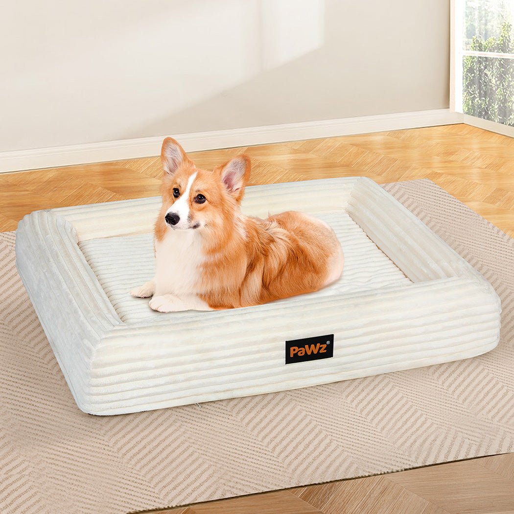 L Orthopedic Dog Bed with Waterproof Removable Corduroy Cover - Beige - Rivercity House & Home Co. (ABN 18 642 972 209) - Affordable Modern Furniture Australia