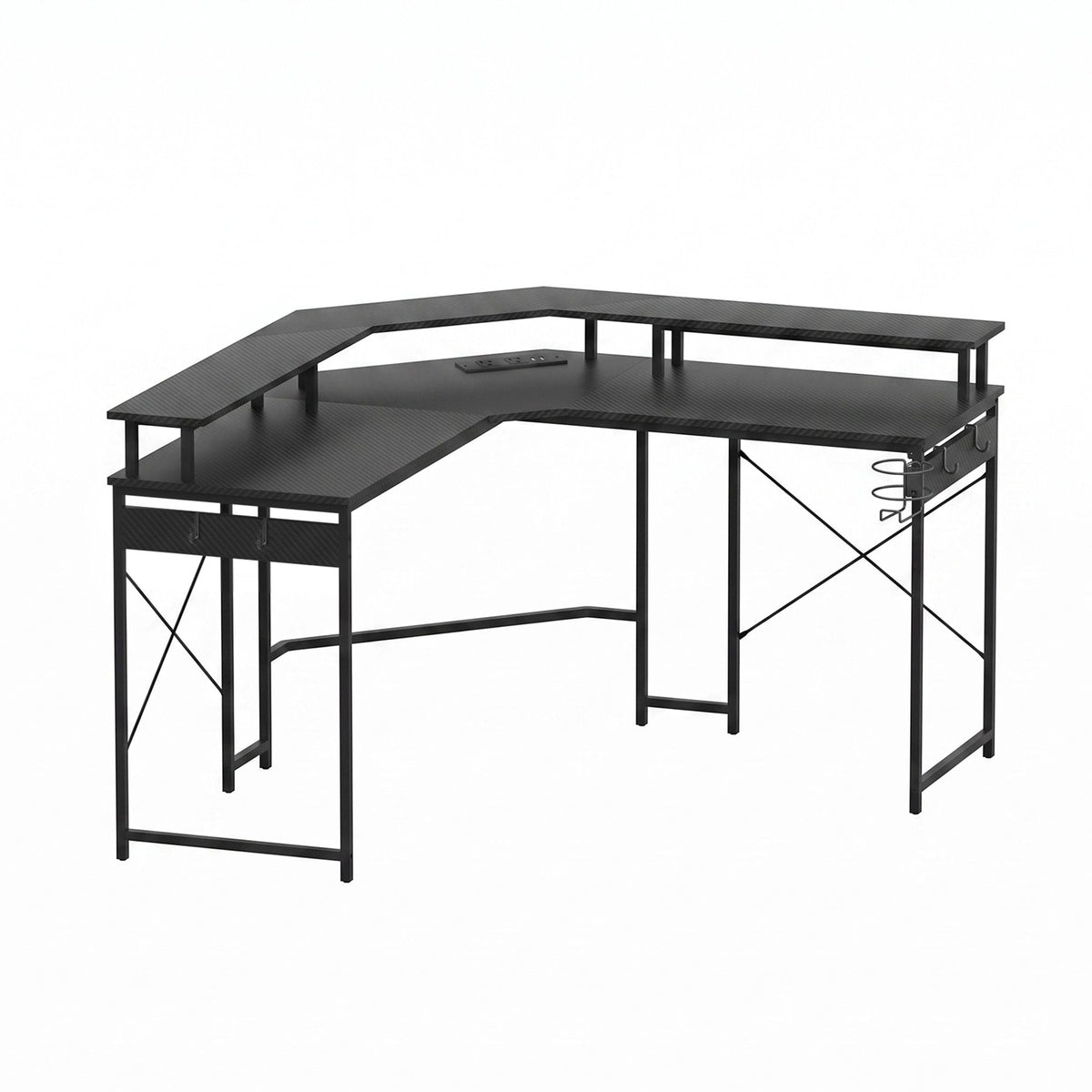 L-Shape Gaming Desk 130cm with RGB LED and Power Outlet - Black - Furniture > Office > Desks - Rivercity House & Home Co. (ABN 18 642 972 209) - Affordable Modern Furniture Australia