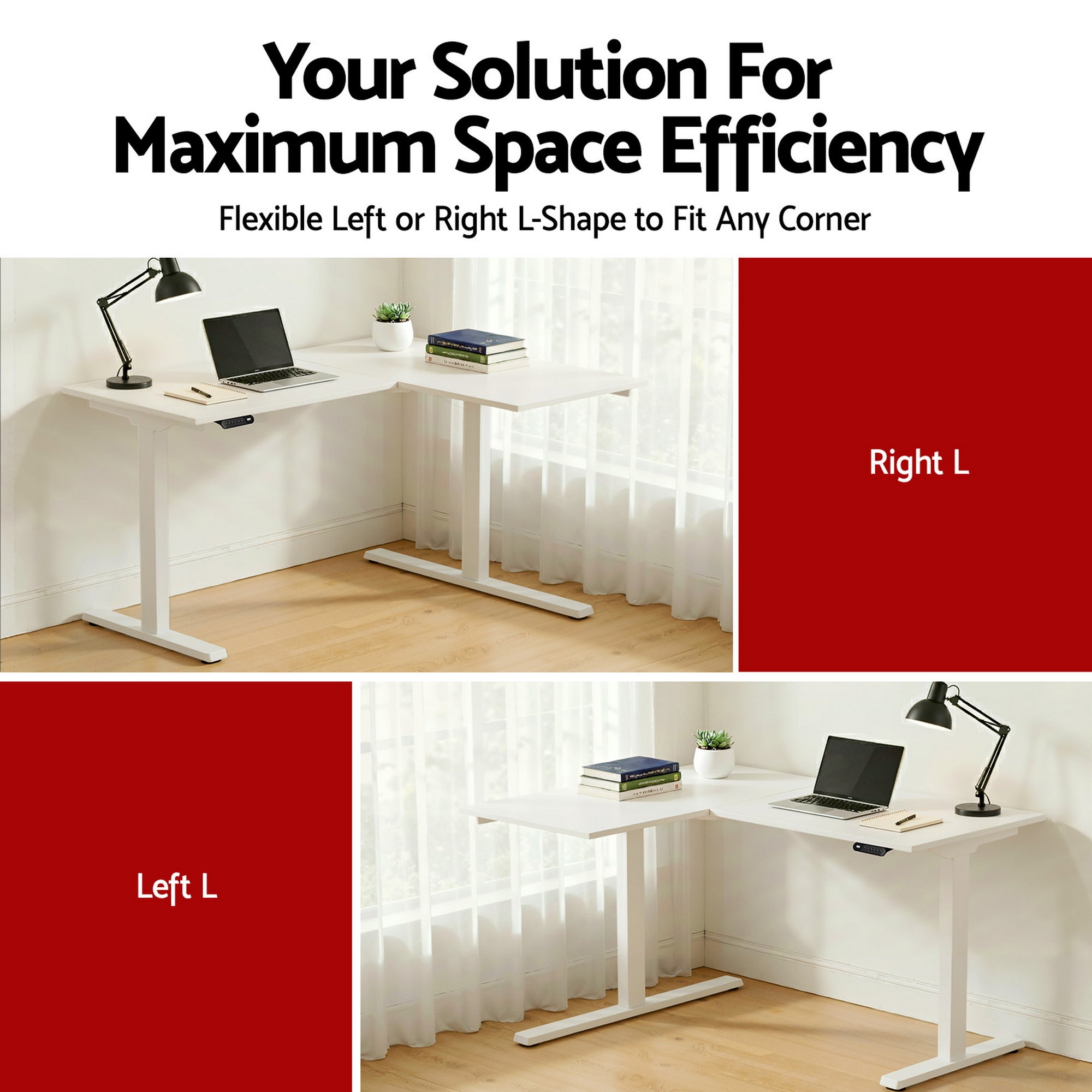 L - Shape Standing Desk Sit Stand Up Height Adjustable Electric Motorised White - Furniture > Office > Desks - Rivercity House & Home Co. (ABN 18 642 972 209) - Affordable Modern Furniture Australia