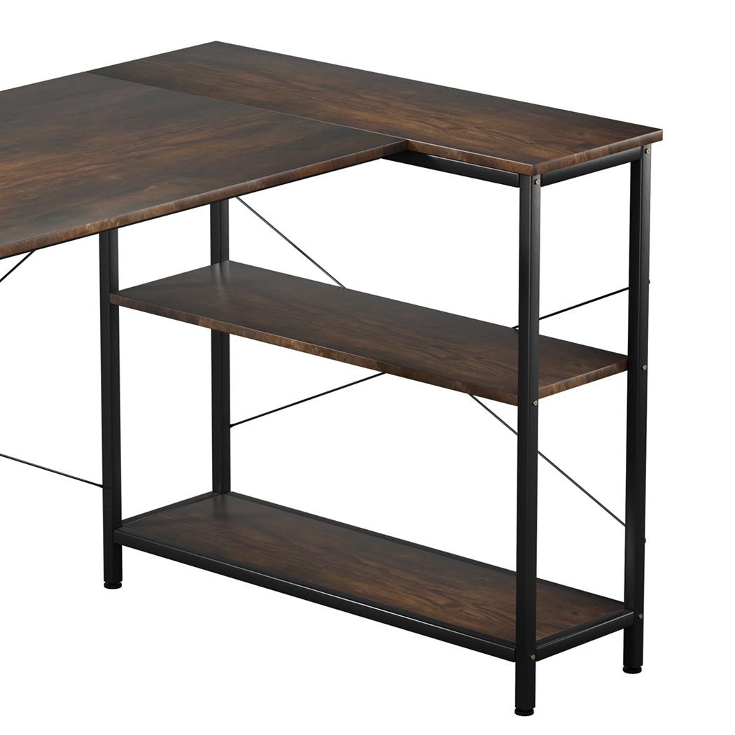 L Shaped Adjustable Computer Corner Desk with Storage Rack - Brown - Rivercity House & Home Co. (ABN 18 642 972 209) - Affordable Modern Furniture Australia