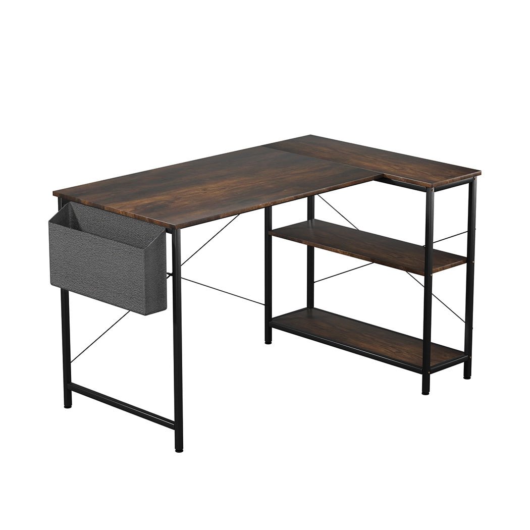 L Shaped Adjustable Computer Corner Desk with Storage Rack - Brown - Rivercity House & Home Co. (ABN 18 642 972 209) - Affordable Modern Furniture Australia