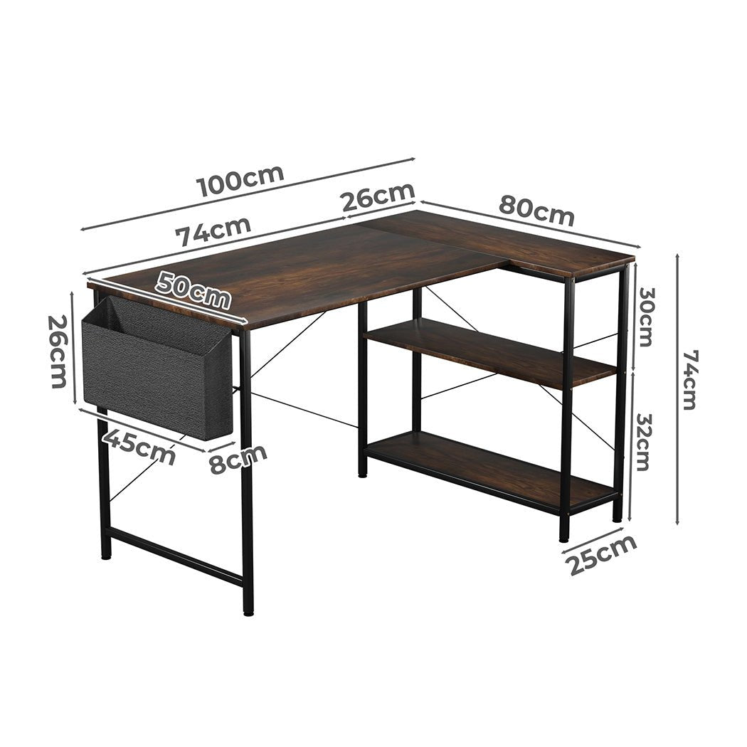 L Shaped Adjustable Computer Corner Desk with Storage Rack - Brown - Rivercity House & Home Co. (ABN 18 642 972 209) - Affordable Modern Furniture Australia