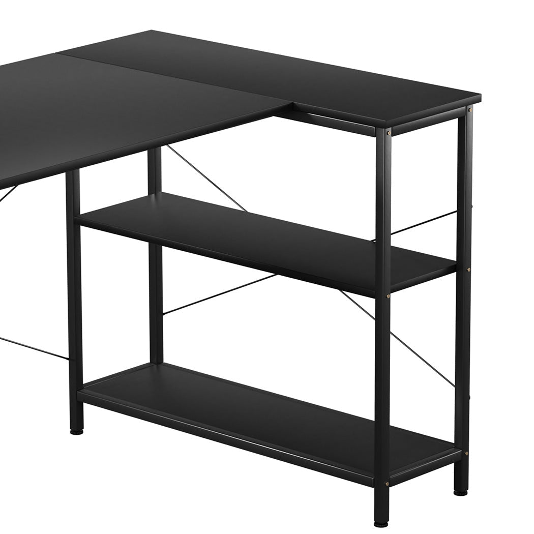 L Shaped Adjustable Computer Desk with Storage Rack - Black - Rivercity House & Home Co. (ABN 18 642 972 209) - Affordable Modern Furniture Australia