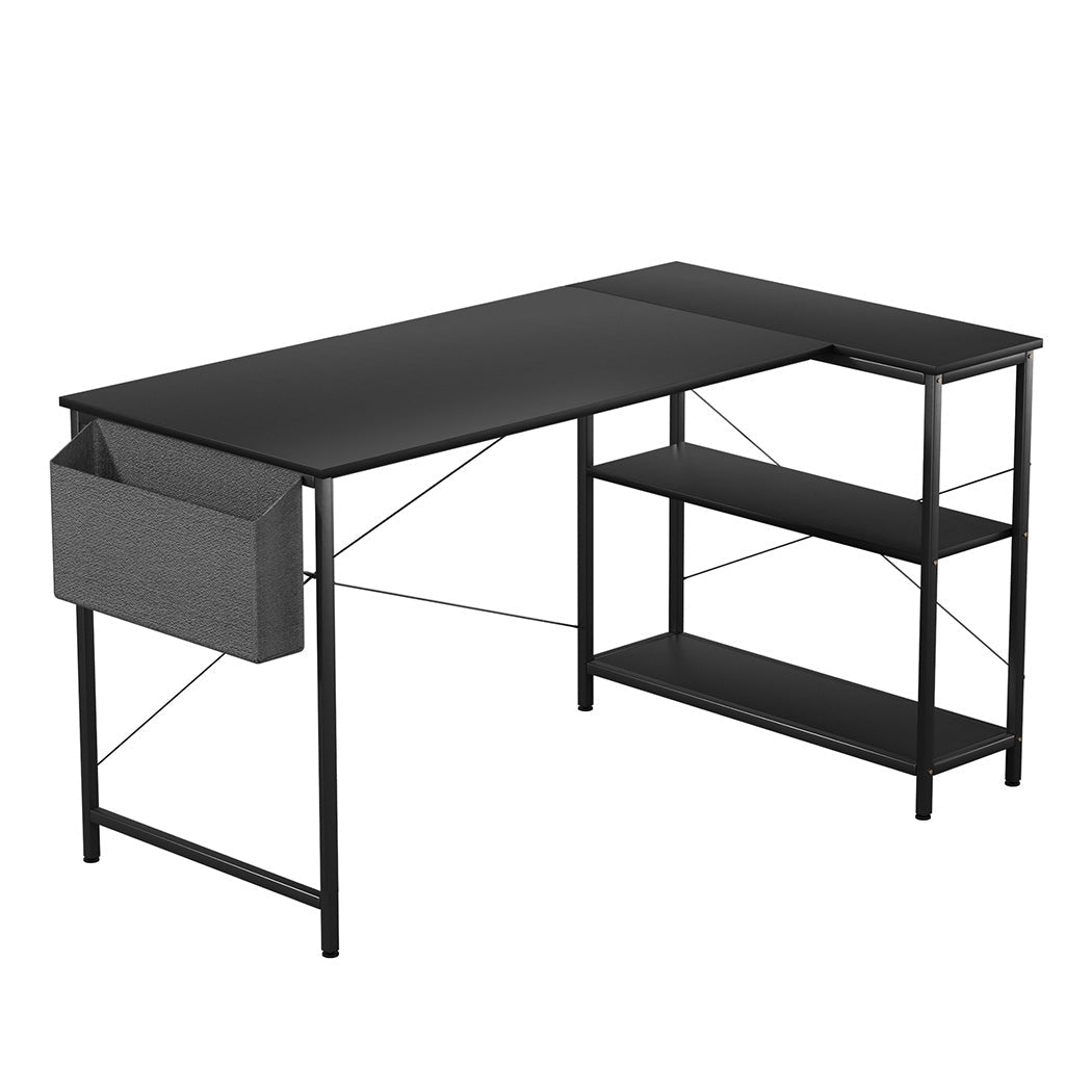 L Shaped Adjustable Computer Desk with Storage Rack - Black - Rivercity House & Home Co. (ABN 18 642 972 209) - Affordable Modern Furniture Australia