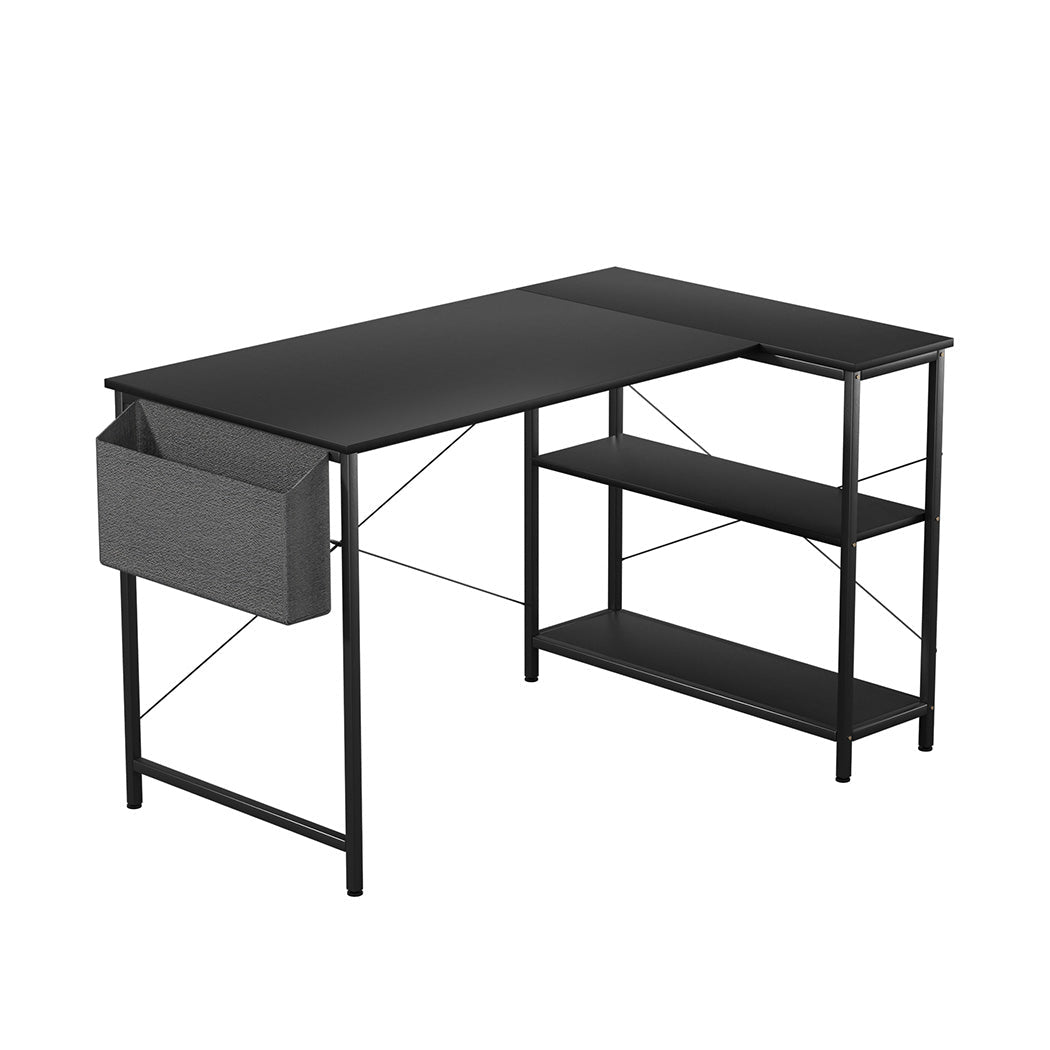 L Shaped Adjustable Height Computer Corner Desk with Storage Rack - Black - Rivercity House & Home Co. (ABN 18 642 972 209) - Affordable Modern Furniture Australia