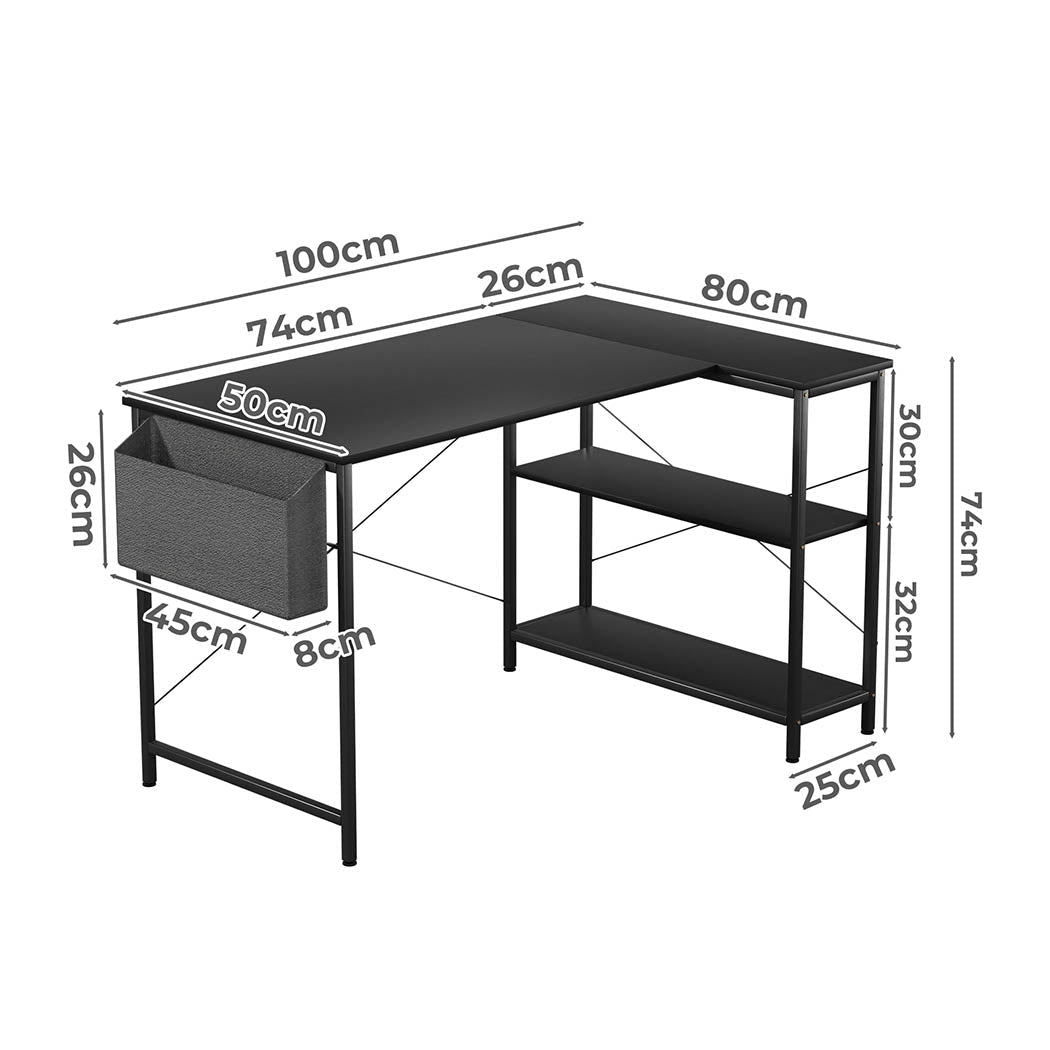 L Shaped Adjustable Height Computer Corner Desk with Storage Rack - Black - Rivercity House & Home Co. (ABN 18 642 972 209) - Affordable Modern Furniture Australia