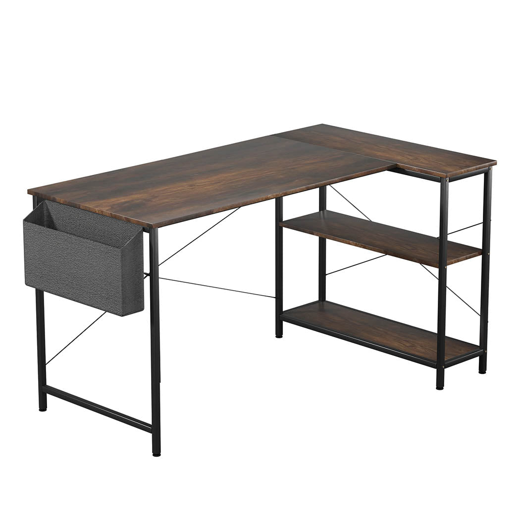 L Shaped Adjustable Height Computer Corner Desk with Storage Rack - Brown - Rivercity House & Home Co. (ABN 18 642 972 209) - Affordable Modern Furniture Australia