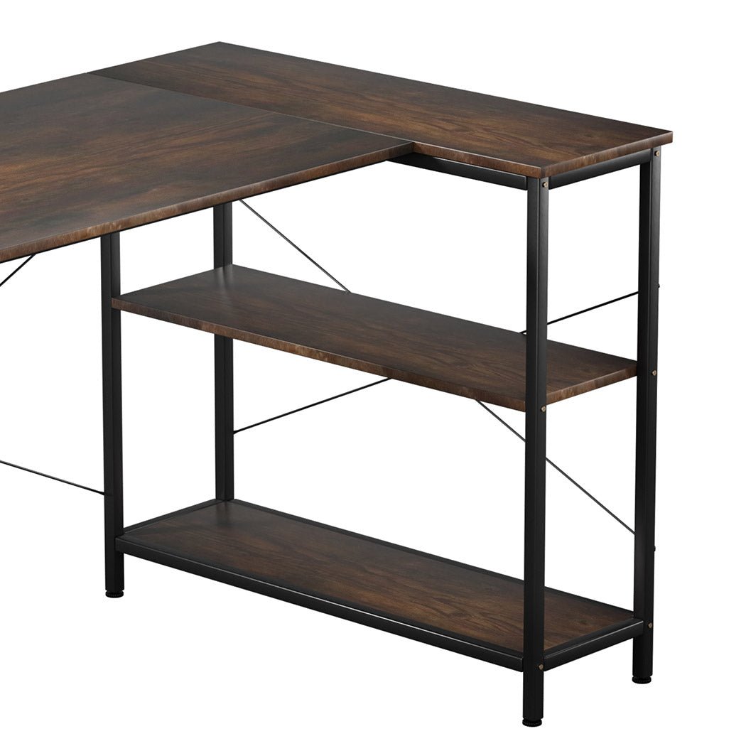 L Shaped Adjustable Height Computer Corner Desk with Storage Rack - Brown - Rivercity House & Home Co. (ABN 18 642 972 209) - Affordable Modern Furniture Australia