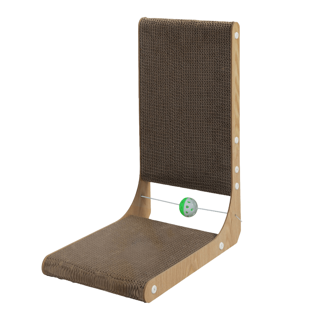 L - Shaped Cat Scratching Board with Toy Ball - Brown - Rivercity House & Home Co. (ABN 18 642 972 209) - Affordable Modern Furniture Australia