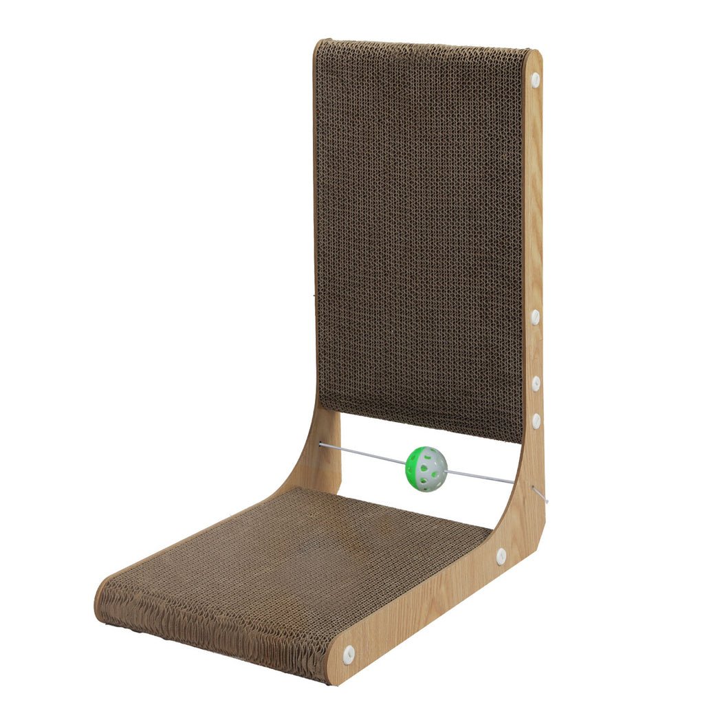 L - Shaped Cat Scratching Board with Toy Ball - Brown - Rivercity House & Home Co. (ABN 18 642 972 209) - Affordable Modern Furniture Australia