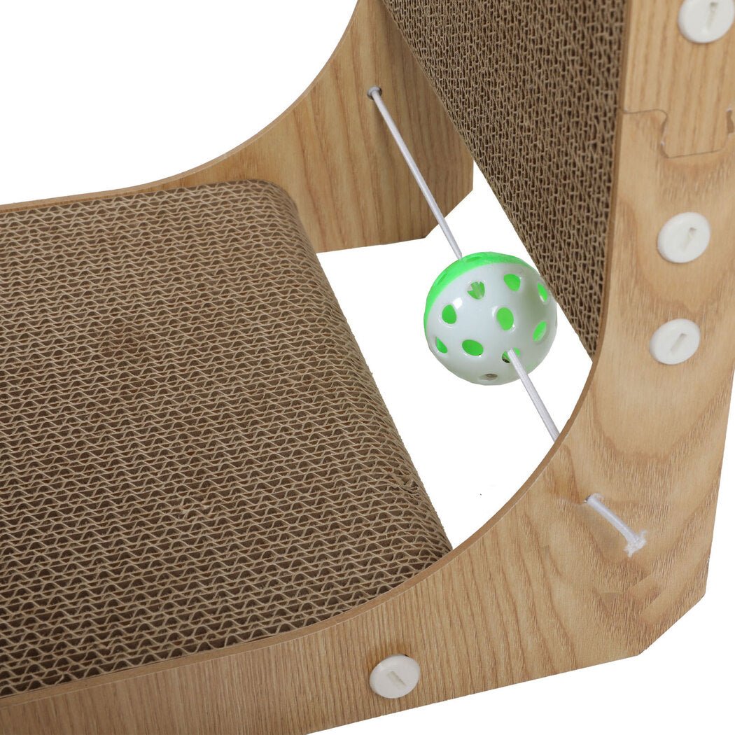 L - Shaped Cat Scratching Board with Toy Ball - Brown - Rivercity House & Home Co. (ABN 18 642 972 209) - Affordable Modern Furniture Australia