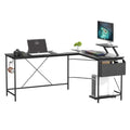 L-Shaped Computer Corner Desk with Monitor & CPU Stand - Black