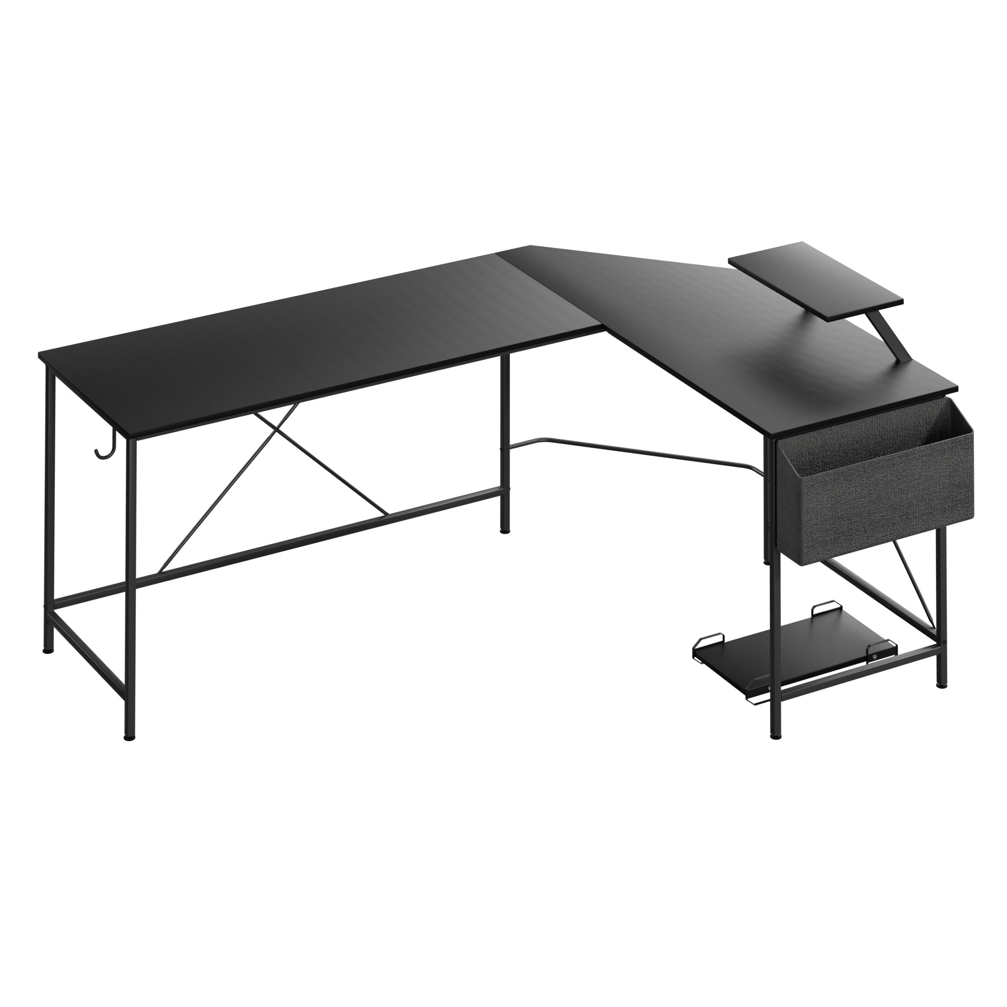 L - Shaped Computer Corner Desk with Monitor & CPU Stand - Black - Rivercity House & Home Co. (ABN 18 642 972 209) - Affordable Modern Furniture Australia