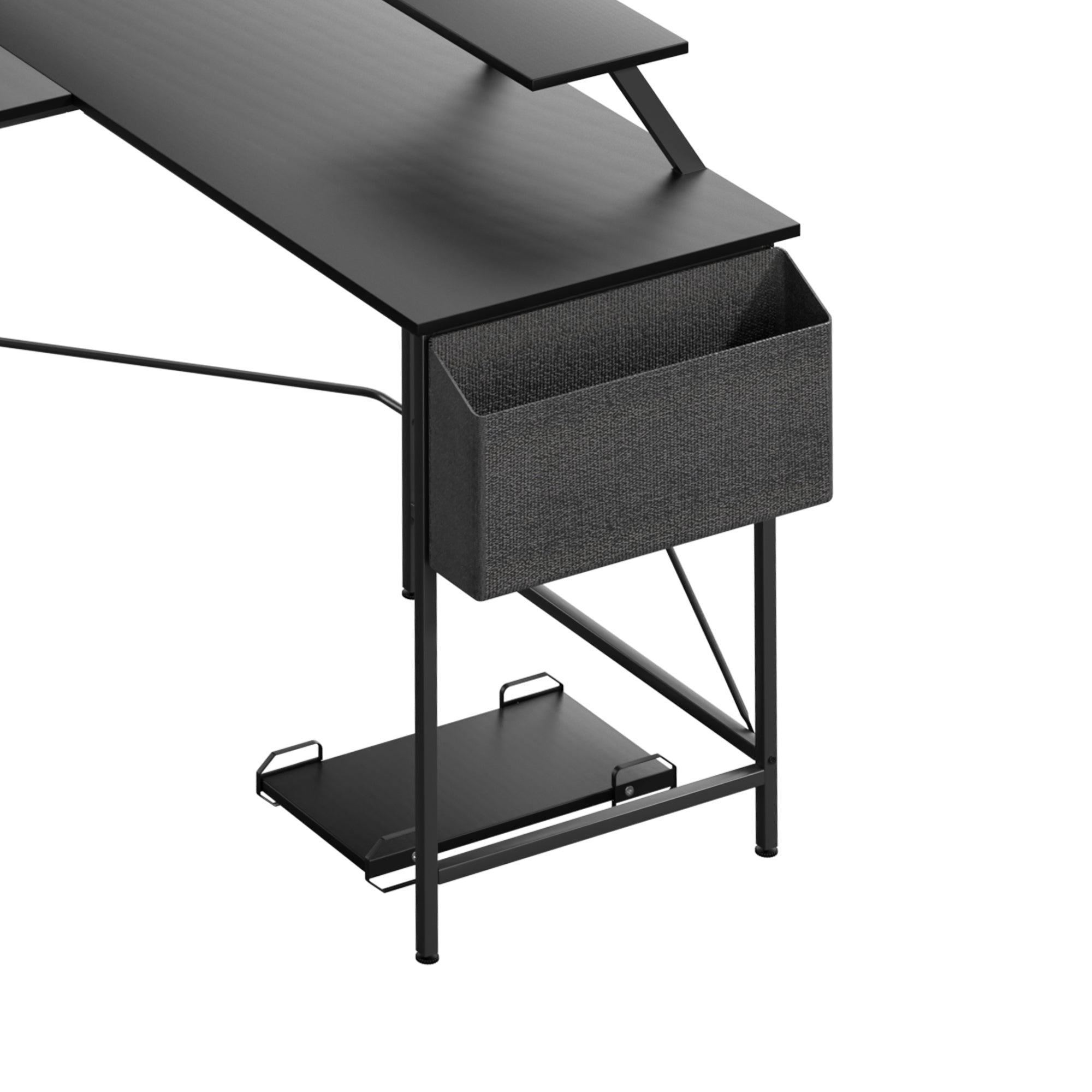 L - Shaped Computer Corner Desk with Monitor & CPU Stand - Black - Rivercity House & Home Co. (ABN 18 642 972 209) - Affordable Modern Furniture Australia